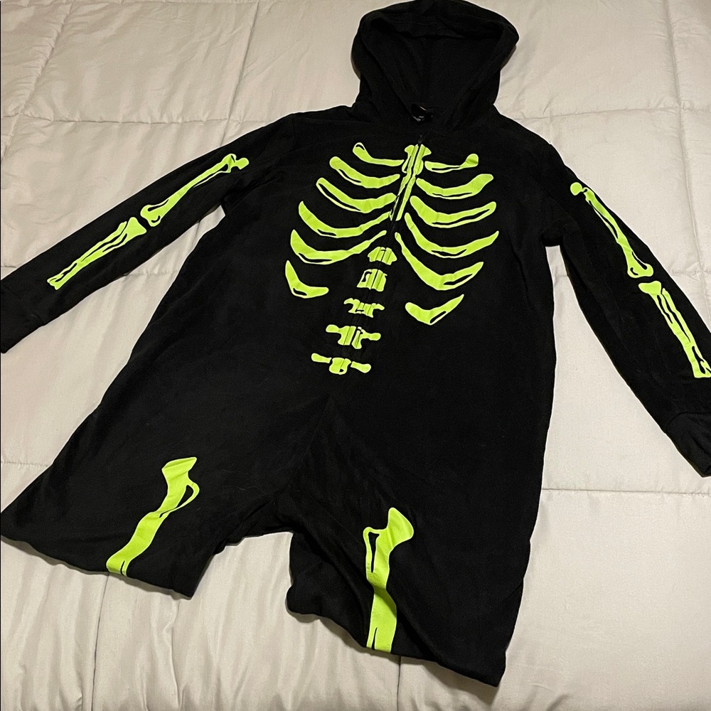 Hyde and Eek Black and Green Halloween Skeleton Footless Pajamas with Hood